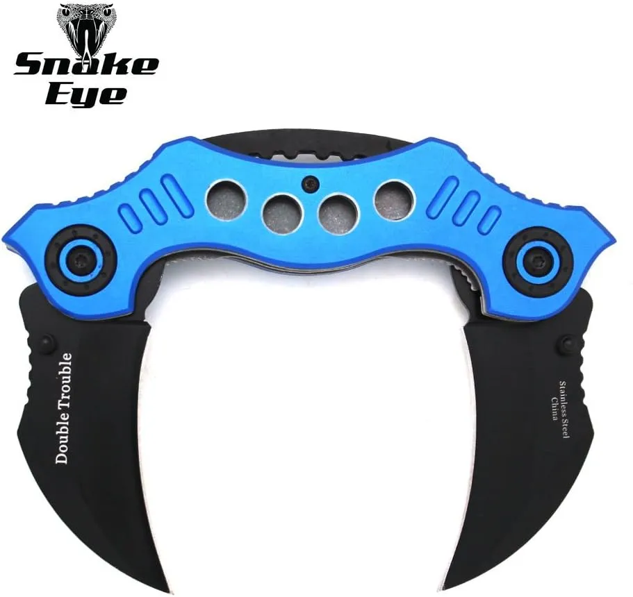 Snake Eye Tactical Double Trouble Karambit Style Assisted Open Folding Pocket Knife Outdoors Hunting Camping Fishing