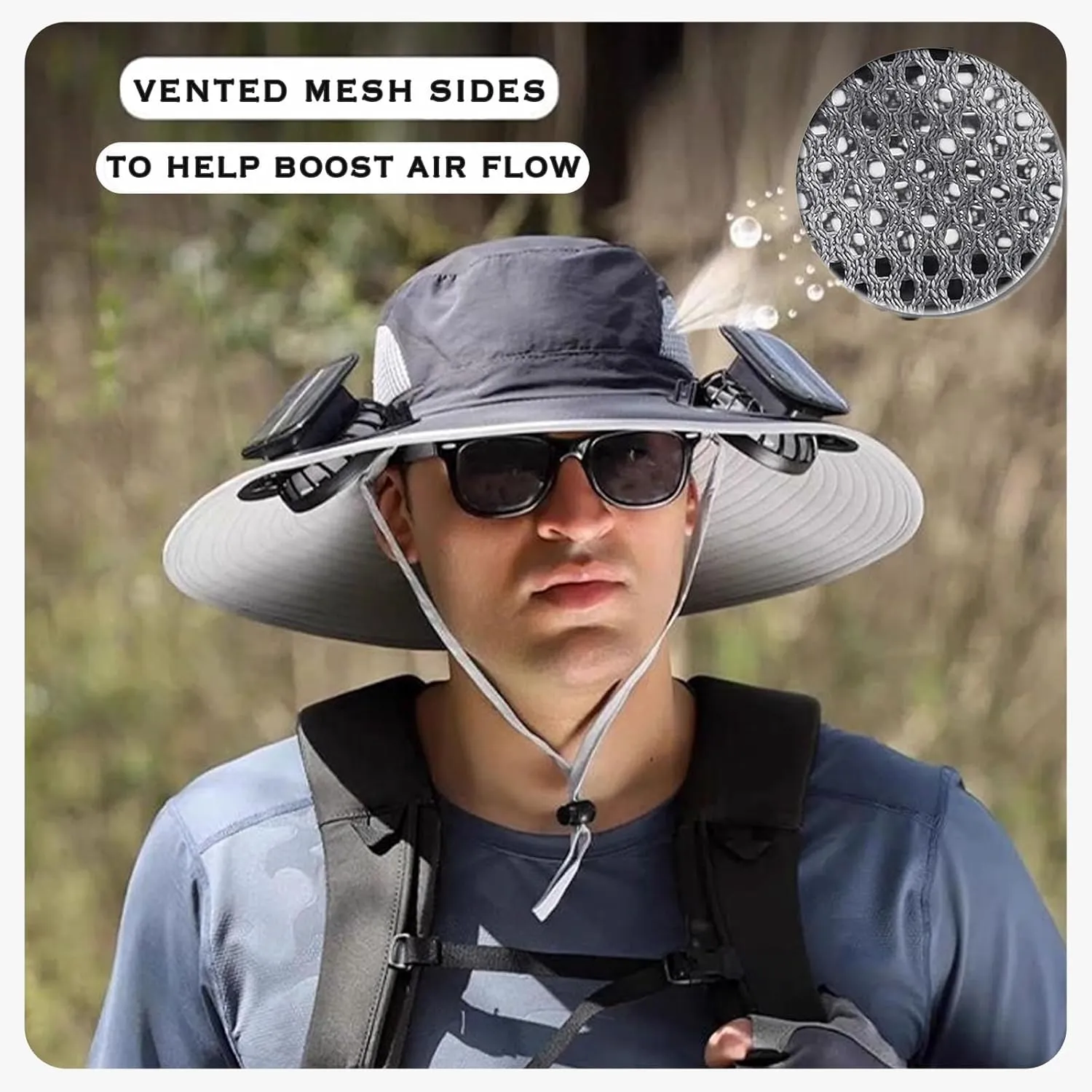 Solar Fan Hat,Wide Brim Solar Fan Hat, Solar   USB Dual Power Supply，Perfect for Outdoor Fishing, Camping Enthusiasts