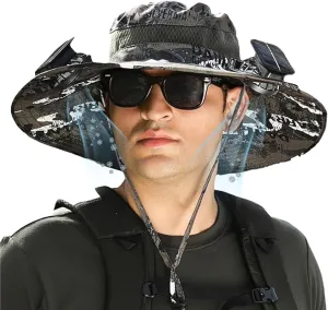 Solar Fan Hat,Wide Brim Solar Fan Hat, Solar   USB Dual Power Supply，Perfect for Outdoor Fishing, Camping Enthusiasts