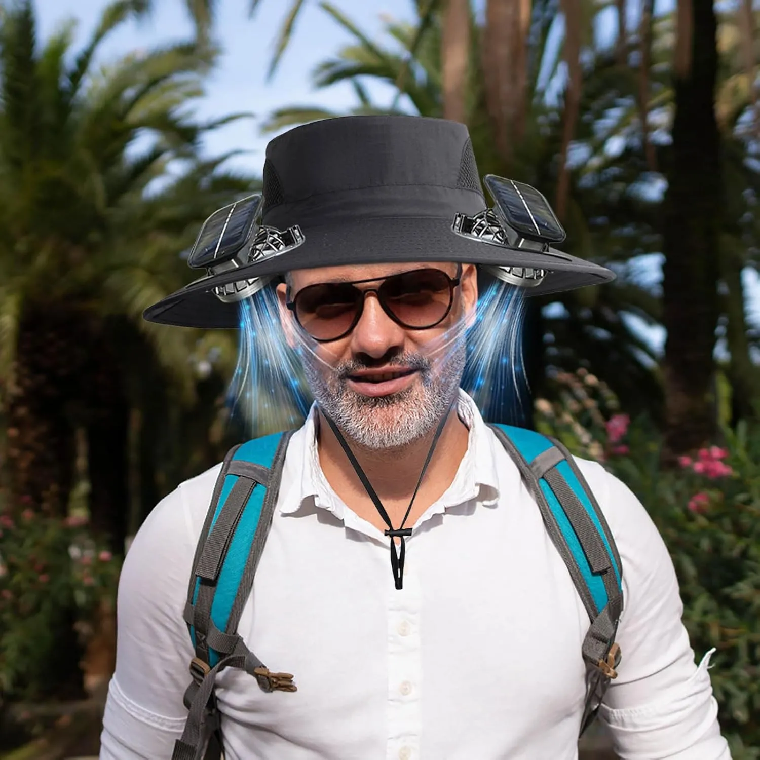 Solar Powered Fan Hat for Men & Women Wide Brim Sun Protection with Built-in Fans UPF 50   Outdoor Fishing & Beach Hats