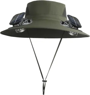 Solar Powered Fan Hat for Men & Women Wide Brim Sun Protection with Built-in Fans UPF 50   Outdoor Fishing & Beach Hats