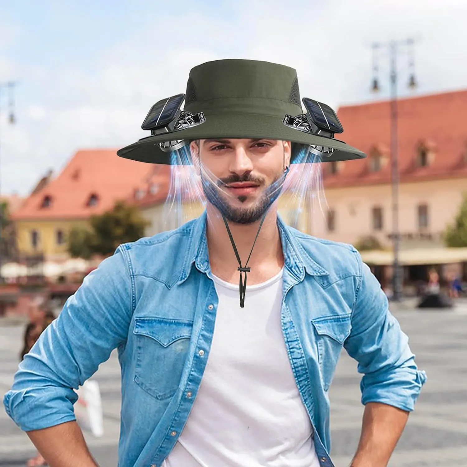 Solar Powered Fan Hat for Men & Women Wide Brim Sun Protection with Built-in Fans UPF 50   Outdoor Fishing & Beach Hats