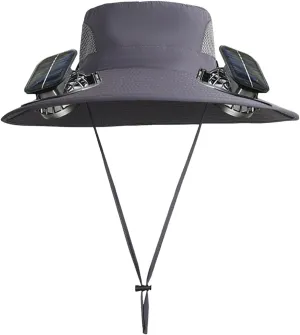 Solar Powered Fan Hat for Men & Women Wide Brim Sun Protection with Built-in Fans UPF 50   Outdoor Fishing & Beach Hats