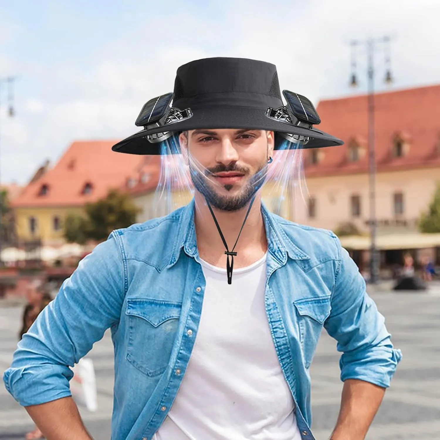 Solar Powered Fan Hat for Men & Women Wide Brim Sun Protection with Built-in Fans UPF 50   Outdoor Fishing & Beach Hats