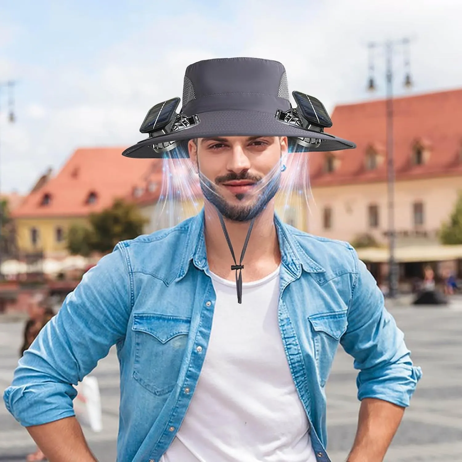 Solar Powered Fan Hat for Men & Women Wide Brim Sun Protection with Built-in Fans UPF 50   Outdoor Fishing & Beach Hats