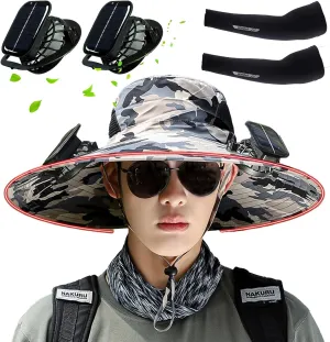 Solar Powered Fan Hat for Men, Wide Brim Outdoor Hat with Fan, Waterproof, UPF 50 , for Fishing, Gardening & More