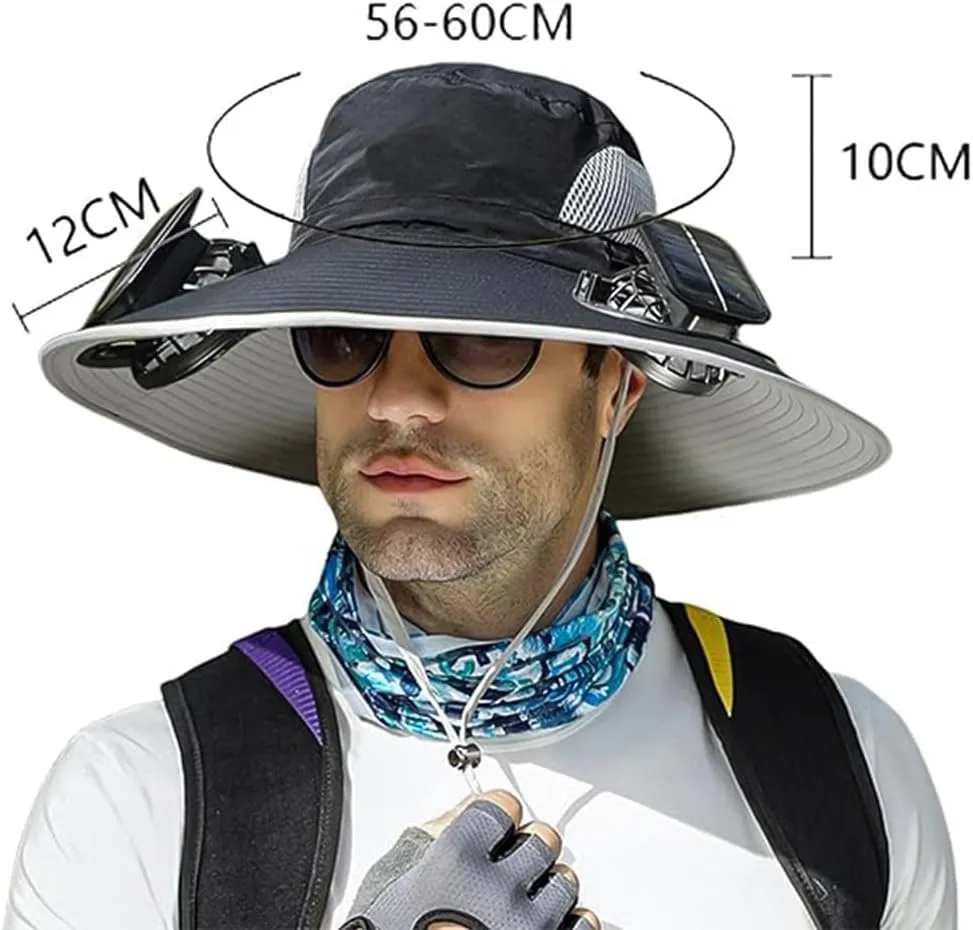 Solar Powered Fan Hat for Men, Wide Brim Outdoor Hat with Fan, Waterproof, UPF 50 , for Fishing, Gardening & More