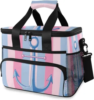 Spear Blue Stripes Cooler Bag Insulated Cooler Soft Sided Cooler 24 Can Portable Picnic Bag Large Leakproof Lunch Bag Box for Beach Grocery Camping Travel Car Men Women