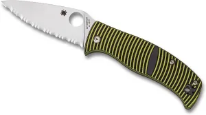 Spyderco Caribbean Folding Knife - Yellow/Black G-10 Handle with Full-Flat Grind, LC200N Steel Blade, and Compression Lock (SpyderEdge, Salt Leaf - Black/Yellow)