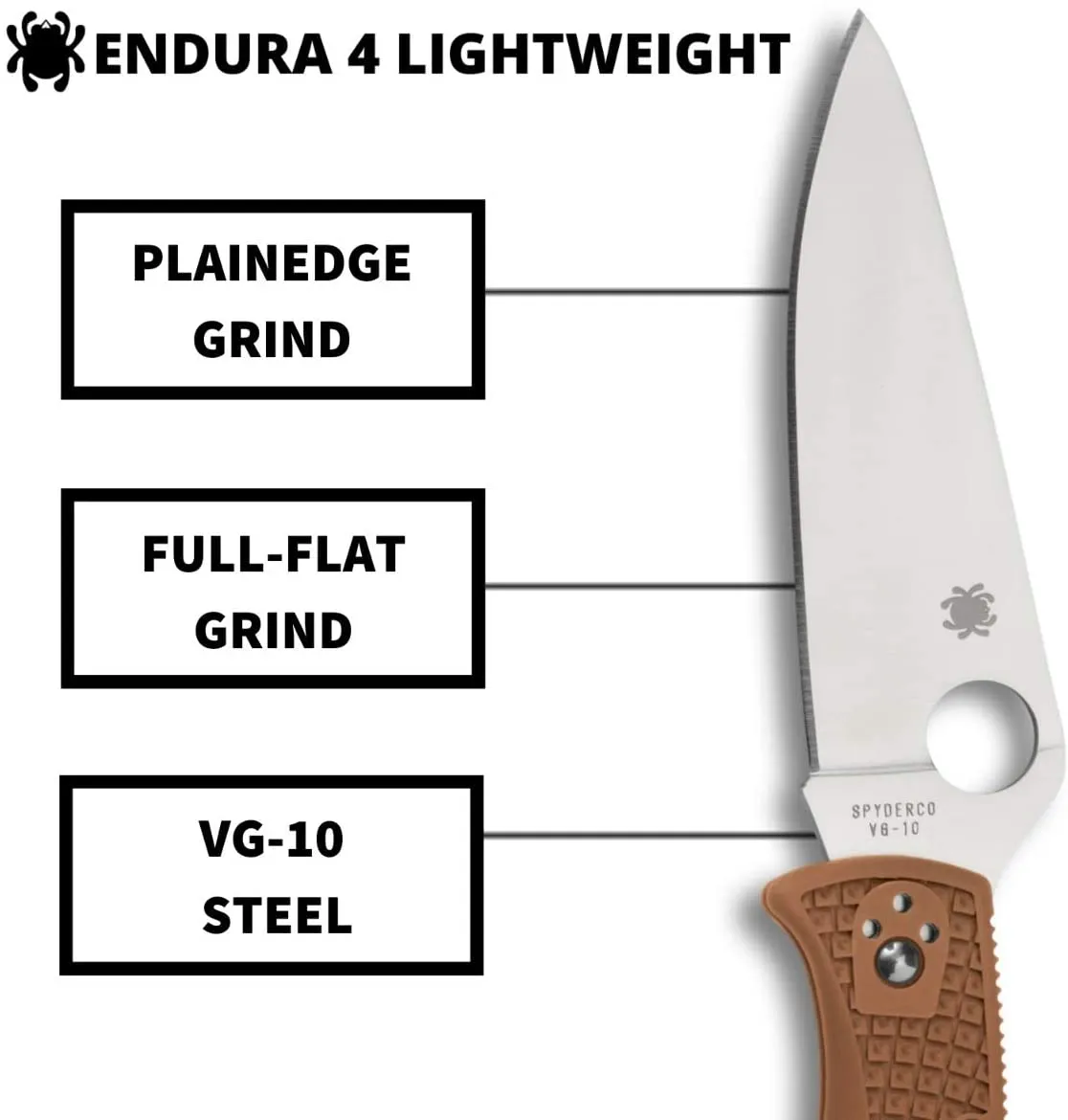 Spyderco Endura 4 FRN Flat Ground C10FPBN Brown Folding Plain Edge Pocket Knife