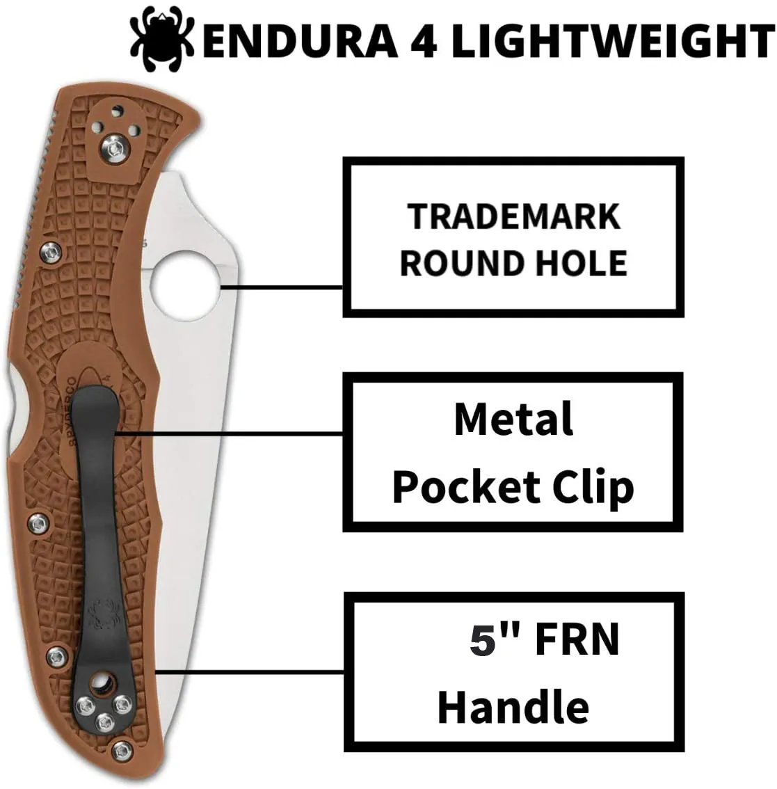 Spyderco Endura 4 FRN Flat Ground C10FPBN Brown Folding Plain Edge Pocket Knife