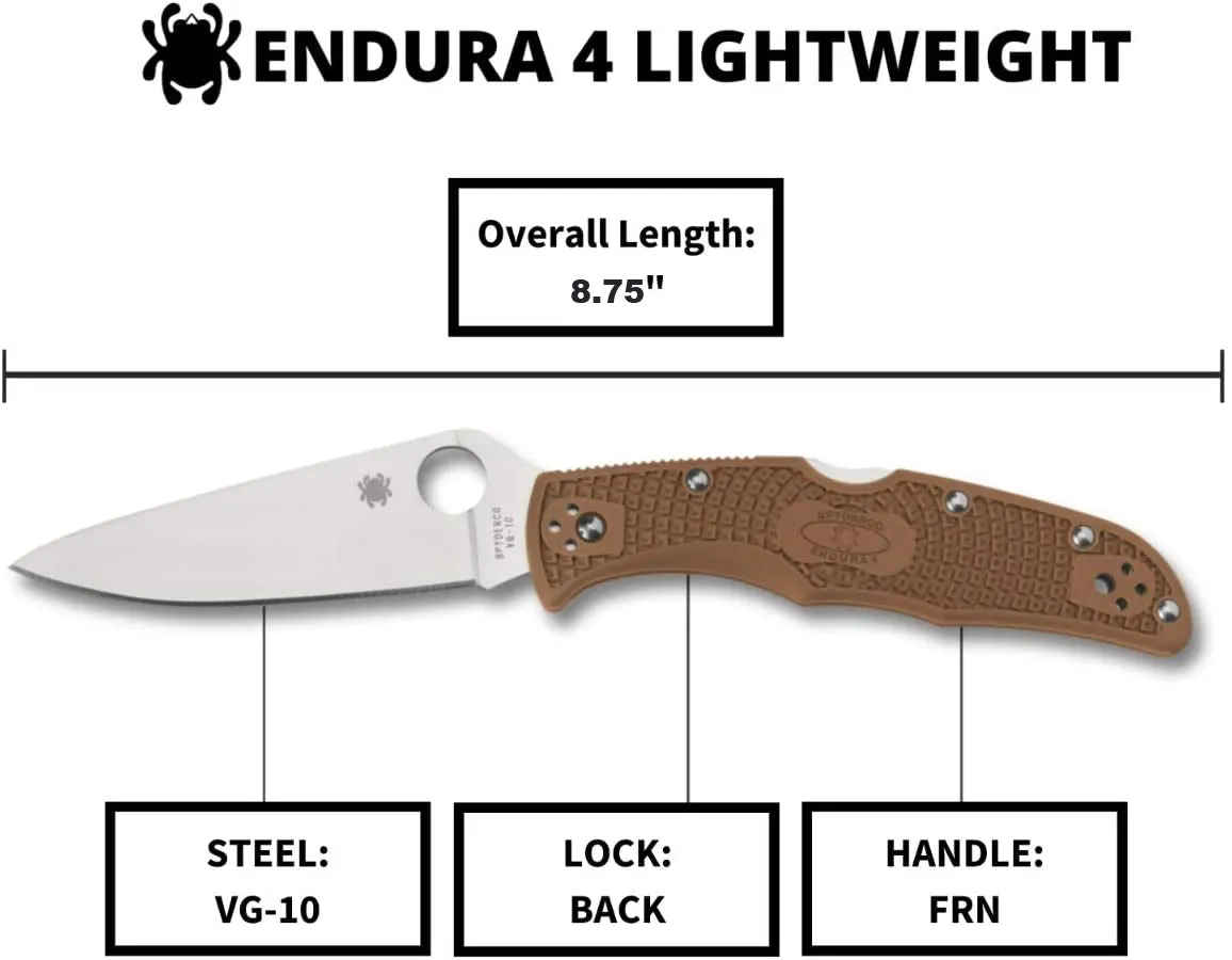 Spyderco Endura 4 FRN Flat Ground C10FPBN Brown Folding Plain Edge Pocket Knife