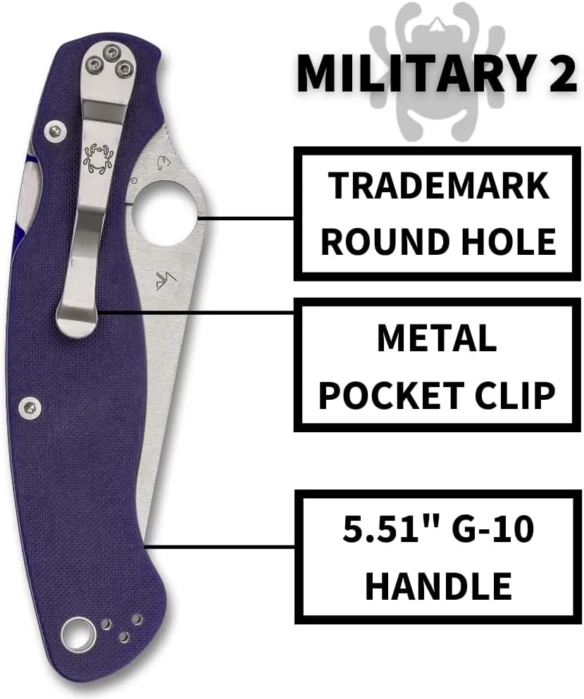 Spyderco Military2 CPM S110V Dark Blue 4" Plain Edge Folding Pocket Knife (C36GPDBL2)
