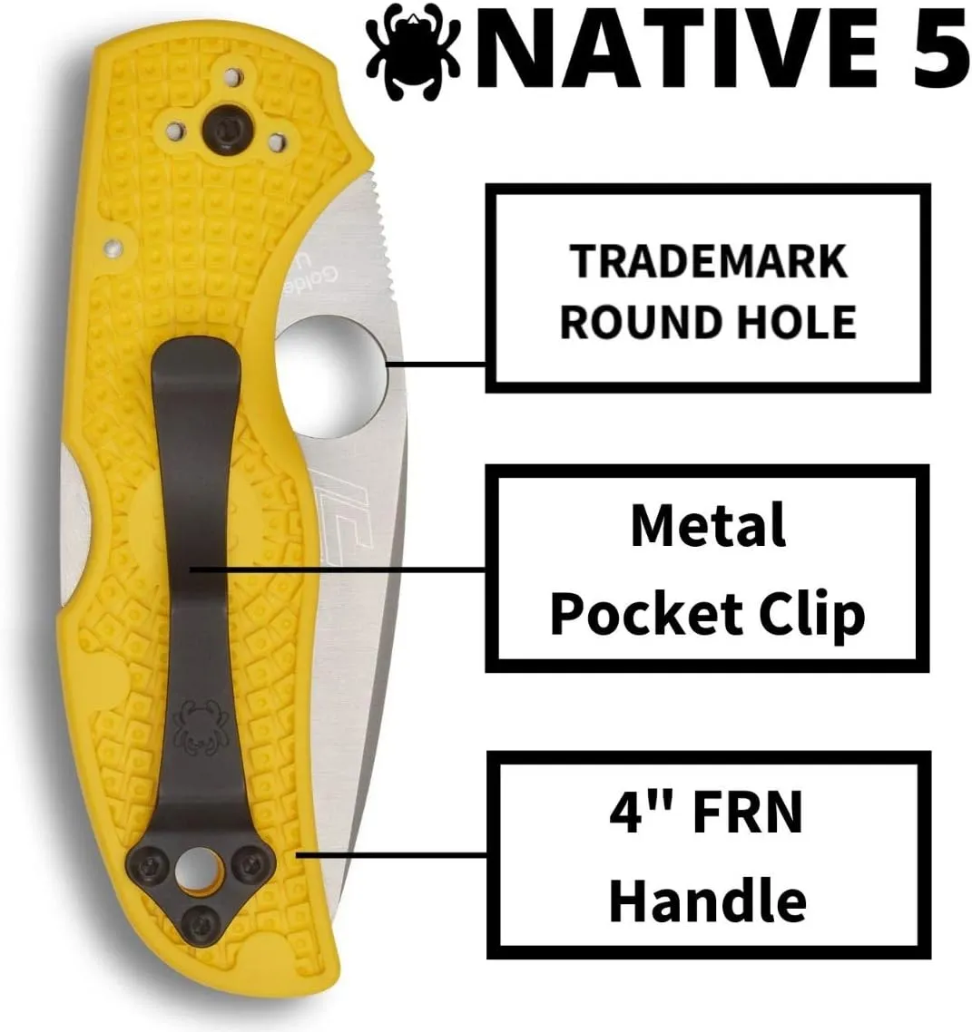 Spyderco Native 5 Salt 2.95" Plain Edge Folding Pocket Knife (C41PYL5)