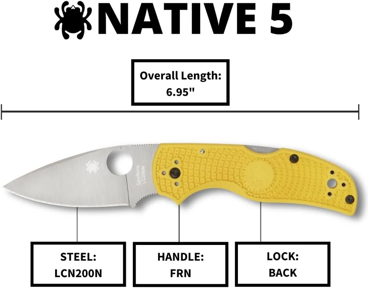 Spyderco Native 5 Salt 2.95" Plain Edge Folding Pocket Knife (C41PYL5)