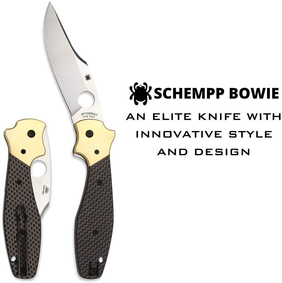 Spyderco Schempp Bowie Ethnic Series PlainEdge Folding Knife with 3.72" CPM S30V Stainless Steel Blade and Black Carbon Fiber/G-10 Laminate Handle Spyderco