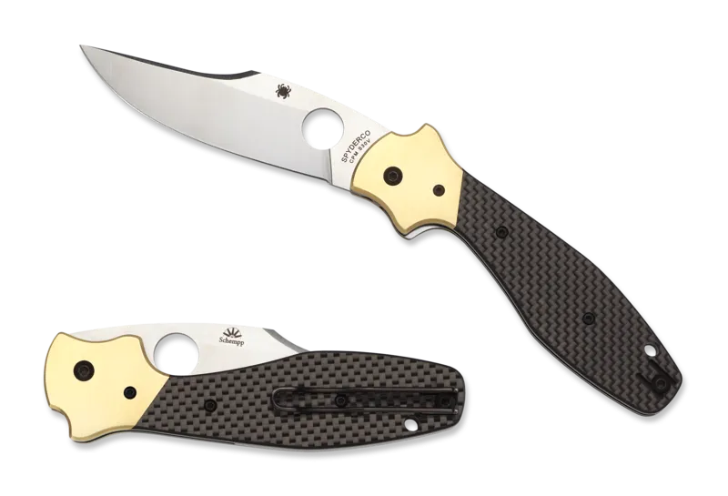 Spyderco Schempp Bowie Ethnic Series PlainEdge Folding Knife with 3.72" CPM S30V Stainless Steel Blade and Black Carbon Fiber/G-10 Laminate Handle Spyderco