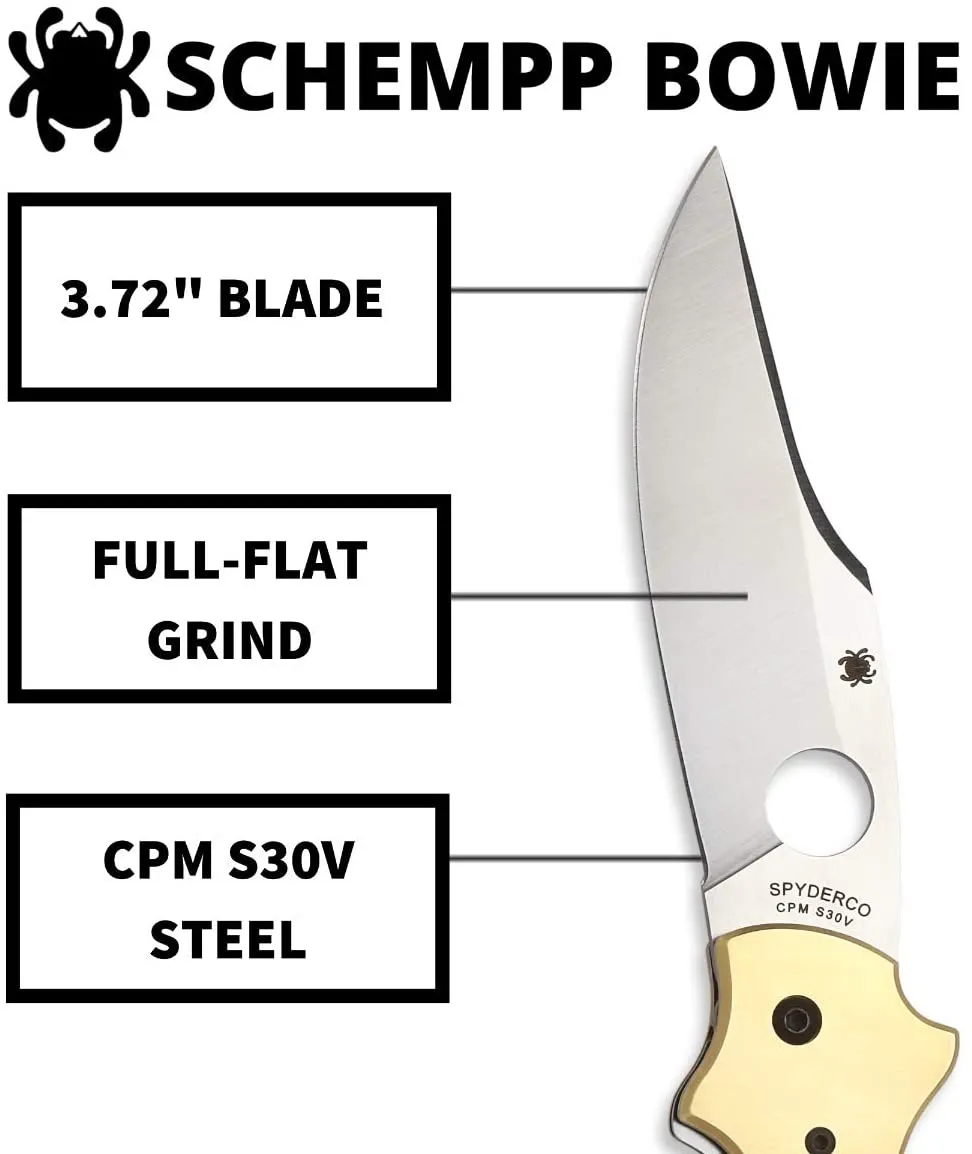 Spyderco Schempp Bowie Ethnic Series PlainEdge Folding Knife with 3.72" CPM S30V Stainless Steel Blade and Black Carbon Fiber/G-10 Laminate Handle Spyderco
