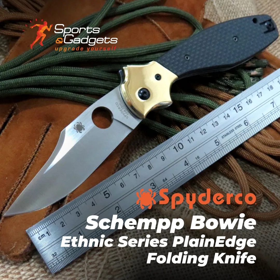 Spyderco Schempp Bowie Ethnic Series PlainEdge Folding Knife with 3.72" CPM S30V Stainless Steel Blade and Black Carbon Fiber/G-10 Laminate Handle Spyderco