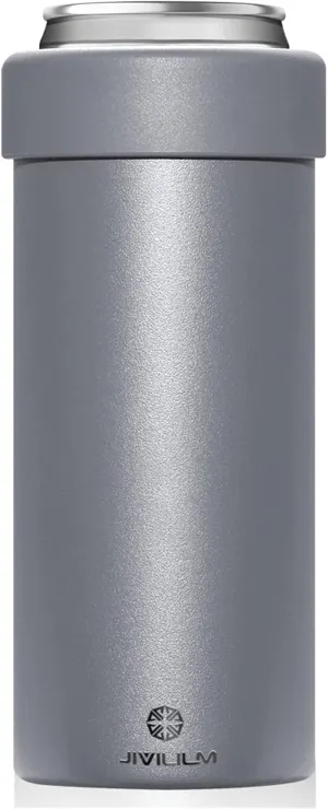 Stainless Steel Insulated Cooler for 12oz Slim Cans | Skinny Can Drinks Holder for Hard Seltzer, Beer, Soda, and Energy Drinks (Gray)