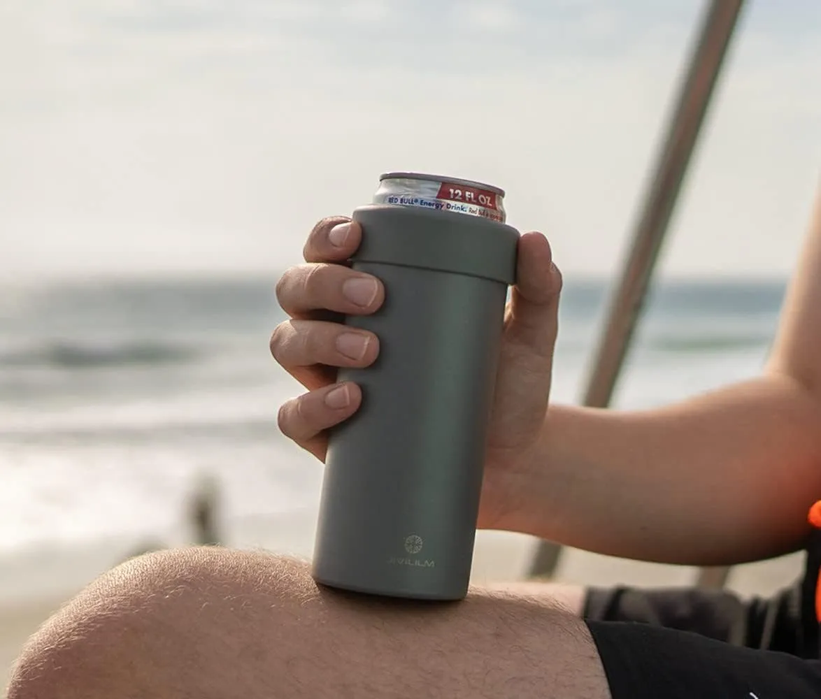 Stainless Steel Insulated Cooler for 12oz Slim Cans | Skinny Can Drinks Holder for Hard Seltzer, Beer, Soda, and Energy Drinks (Gray)