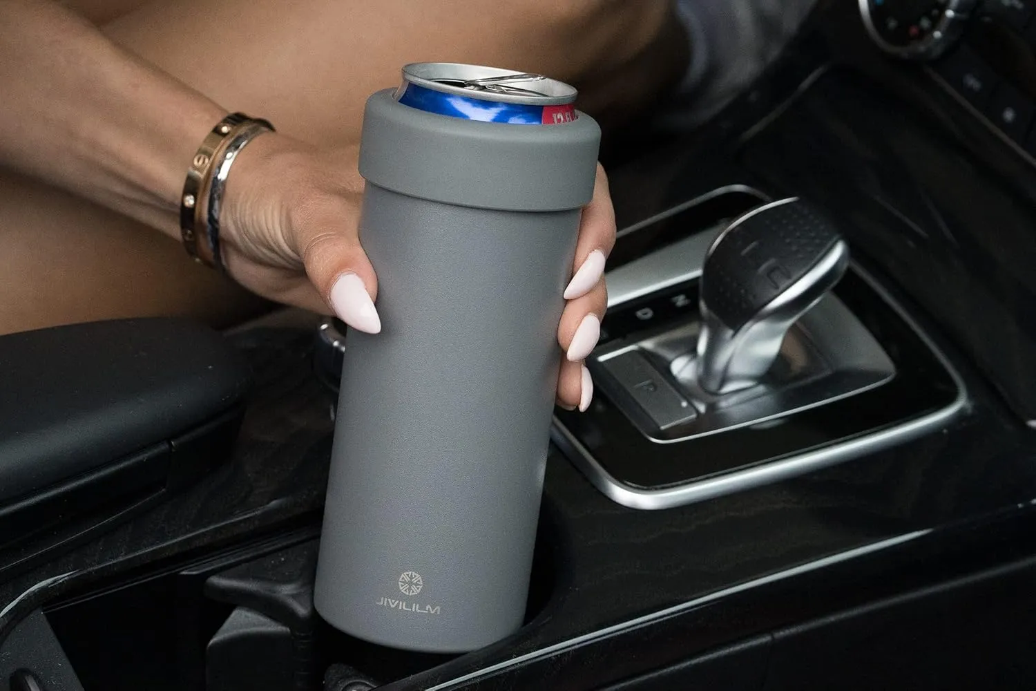Stainless Steel Insulated Cooler for 12oz Slim Cans | Skinny Can Drinks Holder for Hard Seltzer, Beer, Soda, and Energy Drinks (Gray)