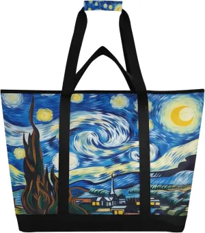 Starry Night Reusable Insulated Cooler Bag with Ice Pack Compartment - Large 47L Waterproof Thermal Grocery Tote for Picnic Beach Camping Lunch Storage