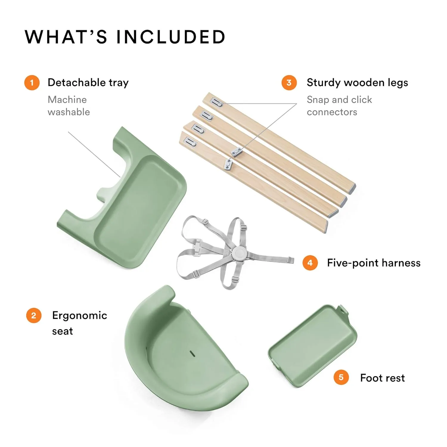 Stokke Clikk High Chair, Clover Green - All-in-One High Chair with Tray   Harness - Light, Durable & Travel Friendly - Ergonomic with Adjustable Features - Best for 6-36 Months or Up to 33 lbs