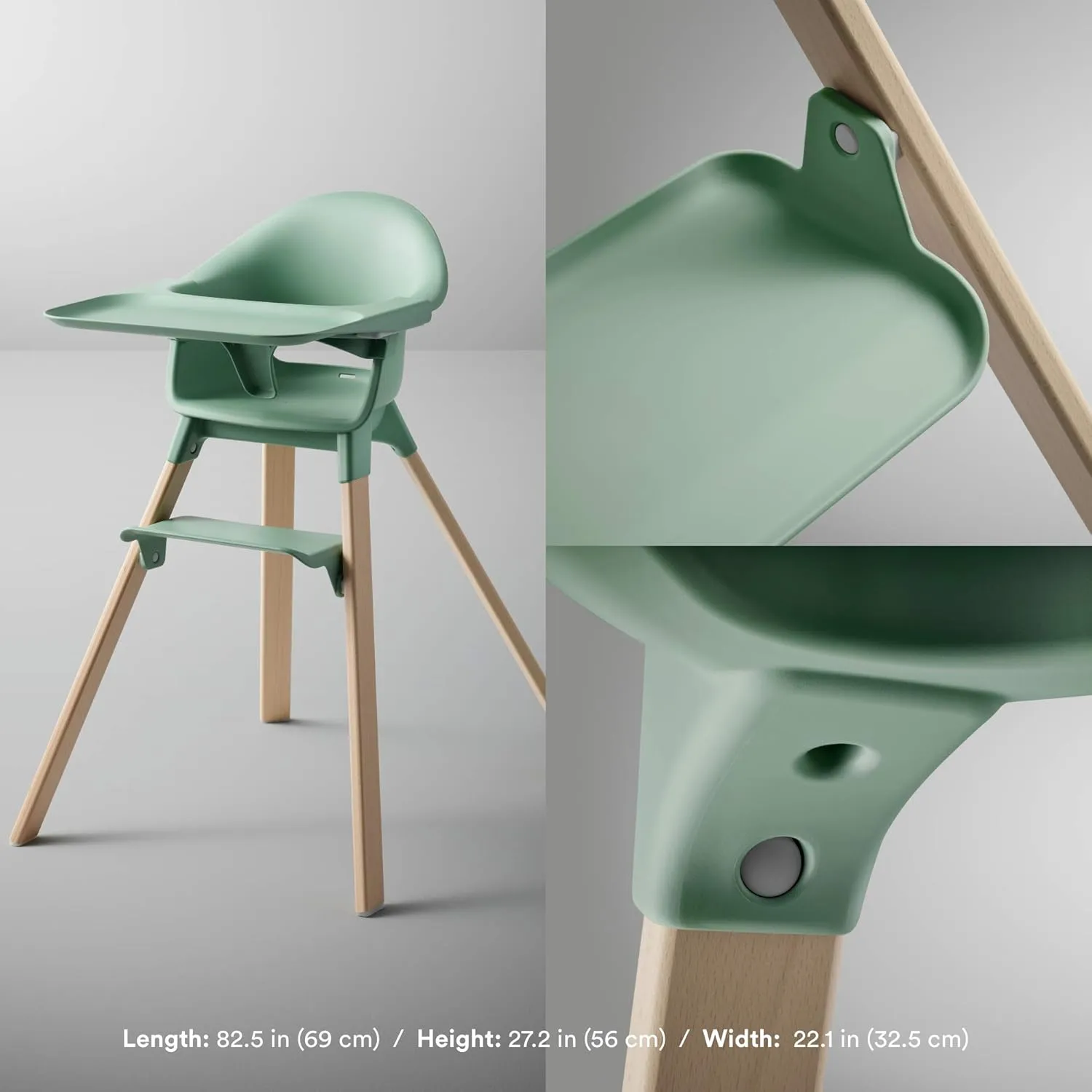 Stokke Clikk High Chair, Clover Green - All-in-One High Chair with Tray   Harness - Light, Durable & Travel Friendly - Ergonomic with Adjustable Features - Best for 6-36 Months or Up to 33 lbs
