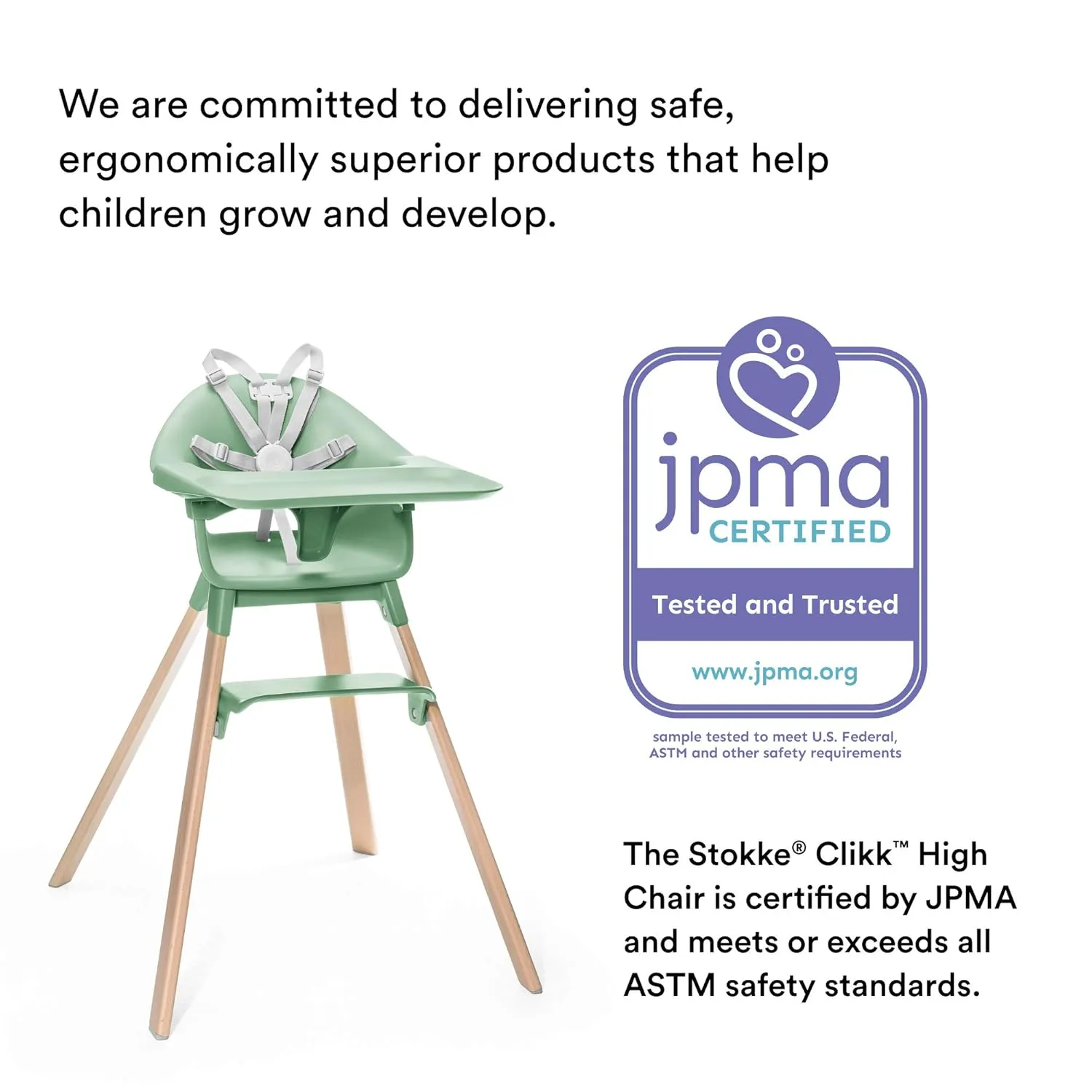 Stokke Clikk High Chair, Clover Green - All-in-One High Chair with Tray   Harness - Light, Durable & Travel Friendly - Ergonomic with Adjustable Features - Best for 6-36 Months or Up to 33 lbs
