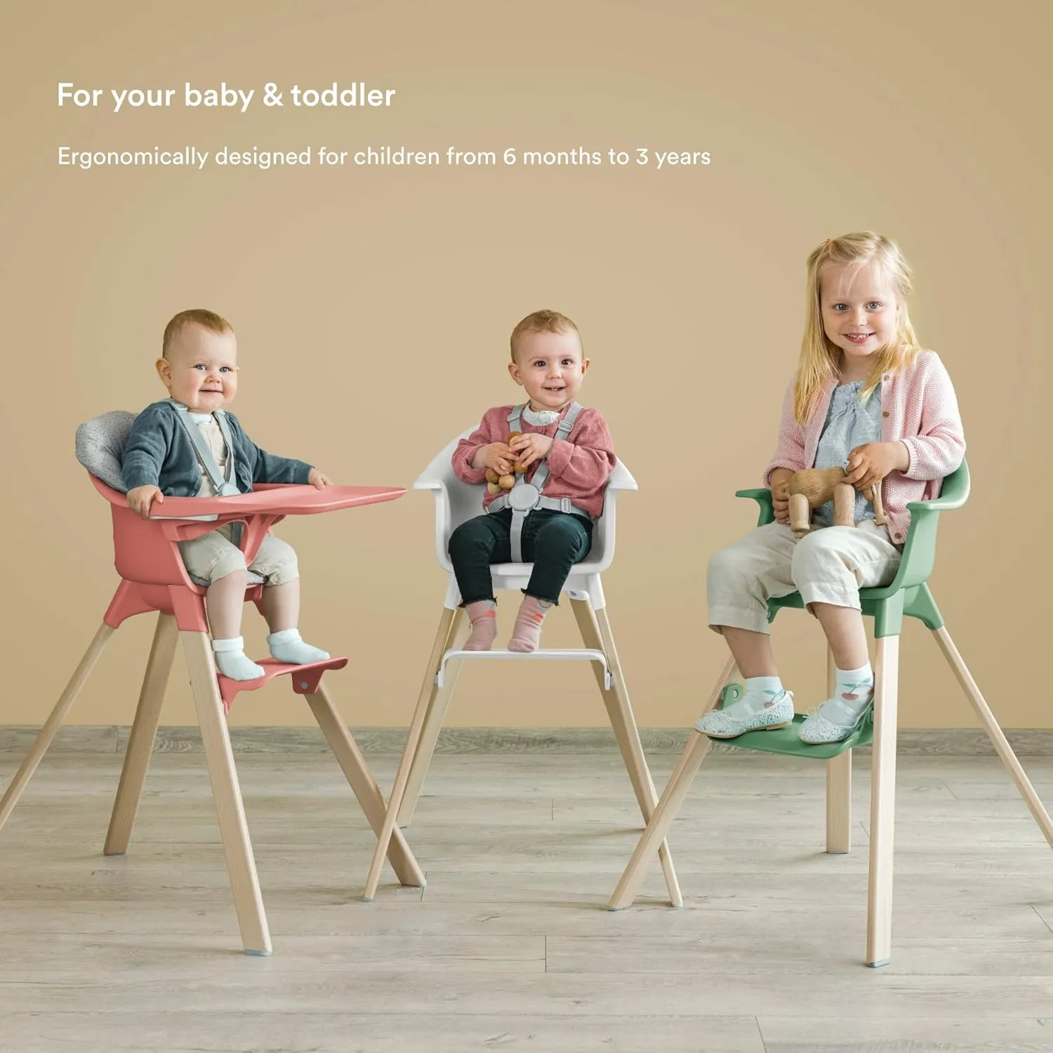 Stokke Clikk High Chair, Clover Green - All-in-One High Chair with Tray   Harness - Light, Durable & Travel Friendly - Ergonomic with Adjustable Features - Best for 6-36 Months or Up to 33 lbs