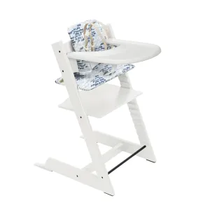 Stokke Tripp Trapp High Chair and Cushion with Tray - White with Waves Blue - Adjustable, Convertible, All-in-One High Chair for Babies & Toddlers