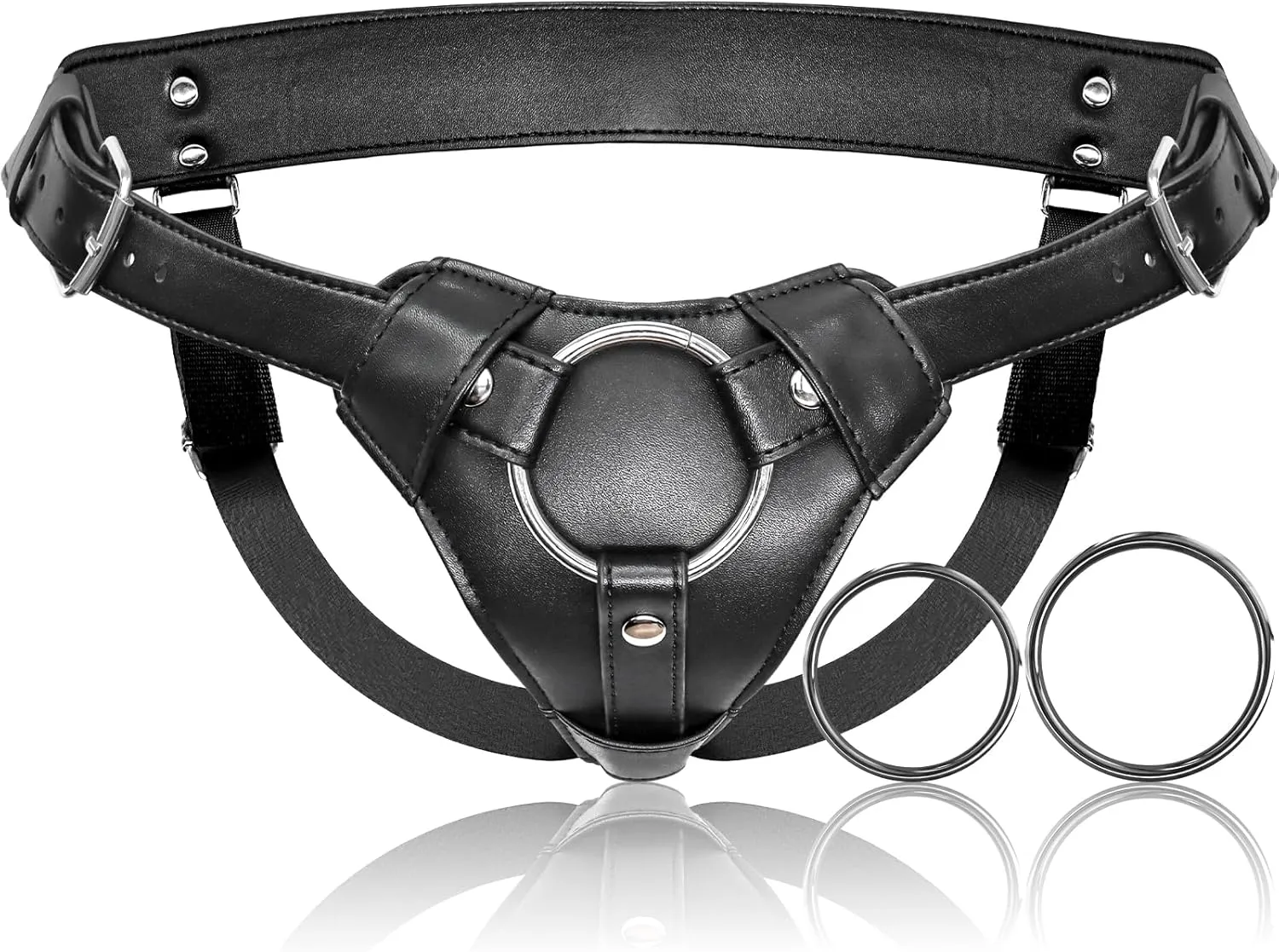 Strap On Dildo Harness Adult Sex Toys for Women Men Pegging Dildo, Adjustable Waist and Thigh Soft Nylon Vegan Leather Belt with 2 Size Metal O-Rings for Lesbian Gay Couple Vaginal Anal Play (Black)