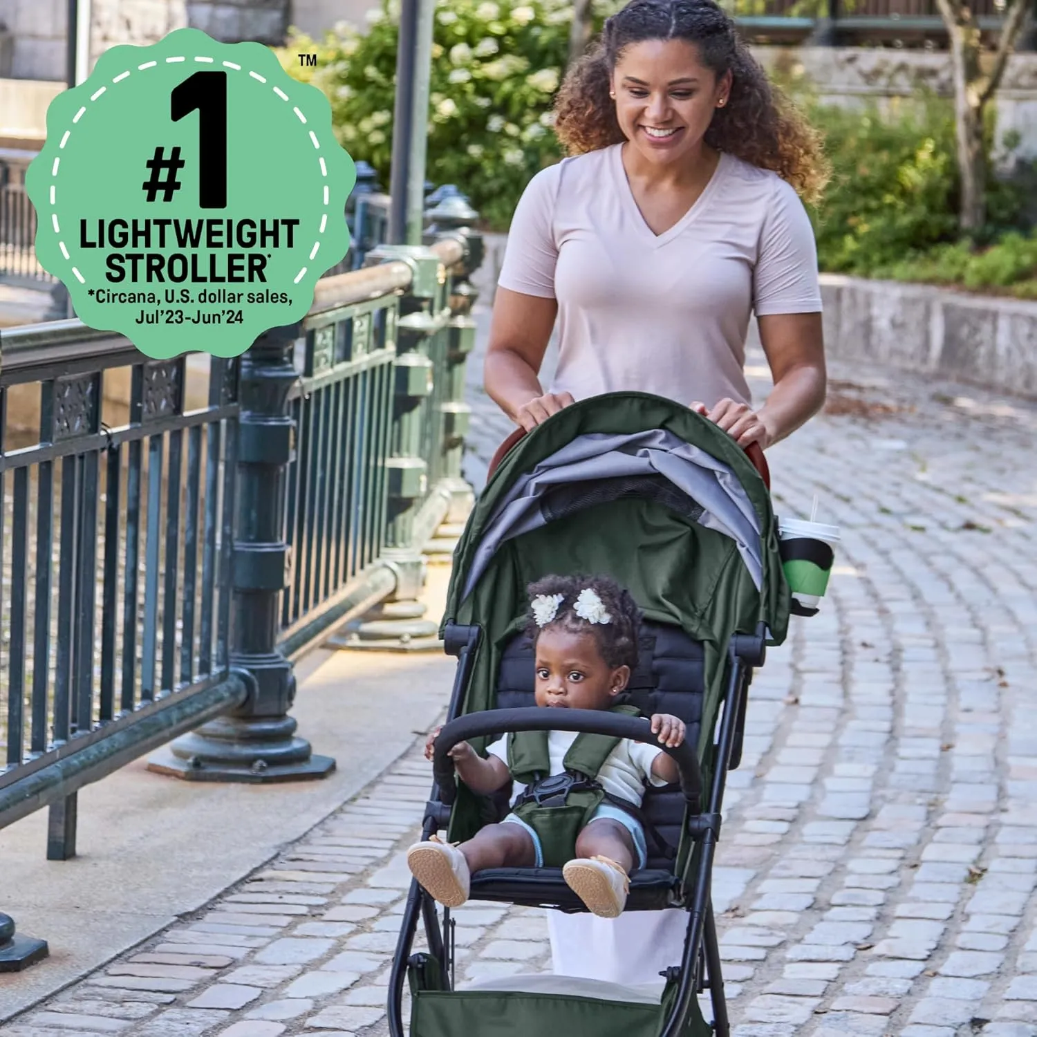 Summer Infant Ingenuity 3Dquickclose CS  Compact Fold Stroller – Lightweight Stroller with Oversized Canopy, Extra-Large Storage and Compact Fold, Forest