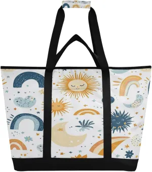 Sun Moon Rainbow Reusable Insulated Lunchbox Cooler Bag, Leakproof Kitchen Grocery Bag Collapsible Portable Cooler Tote Bag for Picnic, Camping, Office, Travel