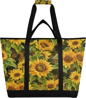 Sunflower Reusable Insulated Cooler Bag with Ice Pack Compartment - Large 122L Waterproof Thermal Grocery Tote for Picnic Beach Camping Lunch Storage