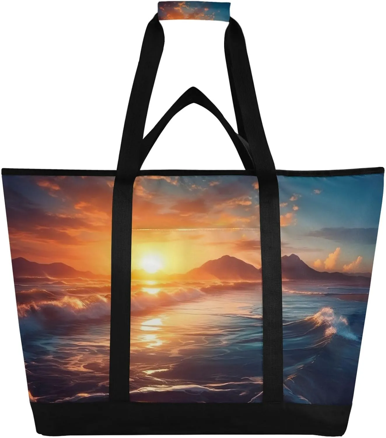 Sunset Beach Reusable Insulated Lunchbox Cooler Bag, Leakproof Kitchen Grocery Bag Collapsible Portable Cooler Tote Bag for Picnic, Camping, Office, Travel