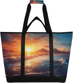 Sunset Beach Reusable Insulated Lunchbox Cooler Bag, Leakproof Kitchen Grocery Bag Collapsible Portable Cooler Tote Bag for Picnic, Camping, Office, Travel