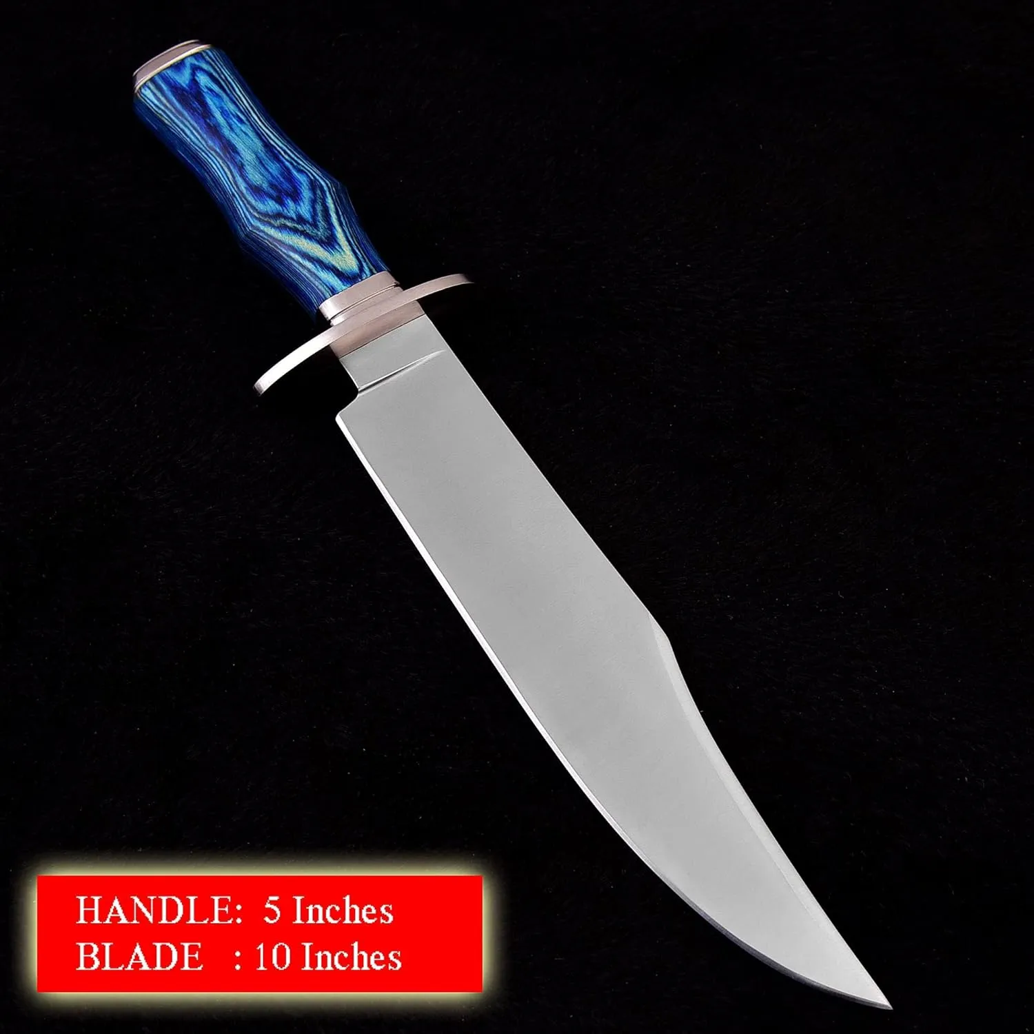 Survival Hunting Knife with Sheath, Handmade 15-inch Full Tang D2 Fixed Blade Tactical Bowie Knife for Camping, Outdoor, Bushcraft, Father's Day Gifts with Solid Engineered Wood Handle (Blue)