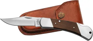 Szco Supplies 8.5” Brown Wood Handled Lock Back Folding EDC Utility Knife with Leather Sheath