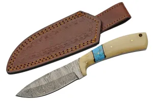 SZCO Supplies 8" Bone/Resin Handled Damascus Steel Outdoor Hunting Knife With Sheath