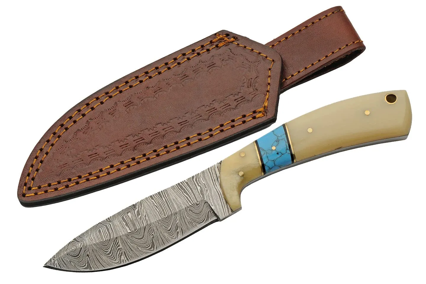SZCO Supplies 8" Bone/Resin Handled Damascus Steel Outdoor Hunting Knife With Sheath
