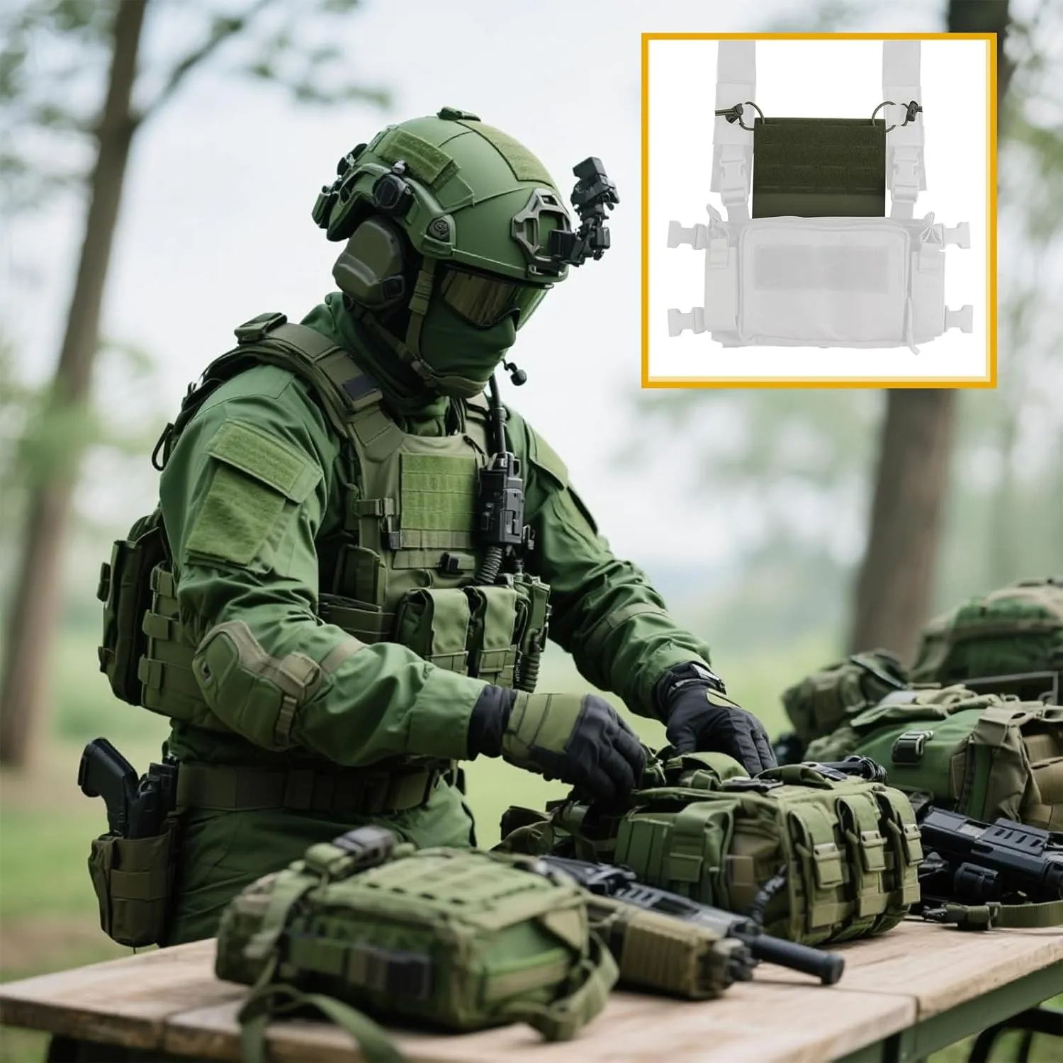 Tactical Chest Rig MOLLE Mag Pouch, Multifunctional Airsoft Hunting Panel, Front Navigation Gear Expansion System