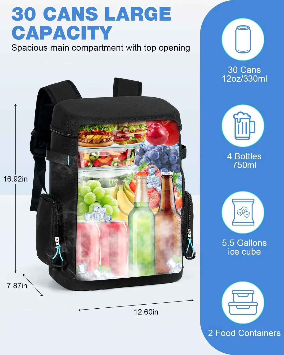 Tactical Cooler Backpack - 30 Can Insulated Waterproof EVA Ice Bag, Leakproof Lightweight Portable Cooler for Camping, Beach, Travel, Picnic, Hiking