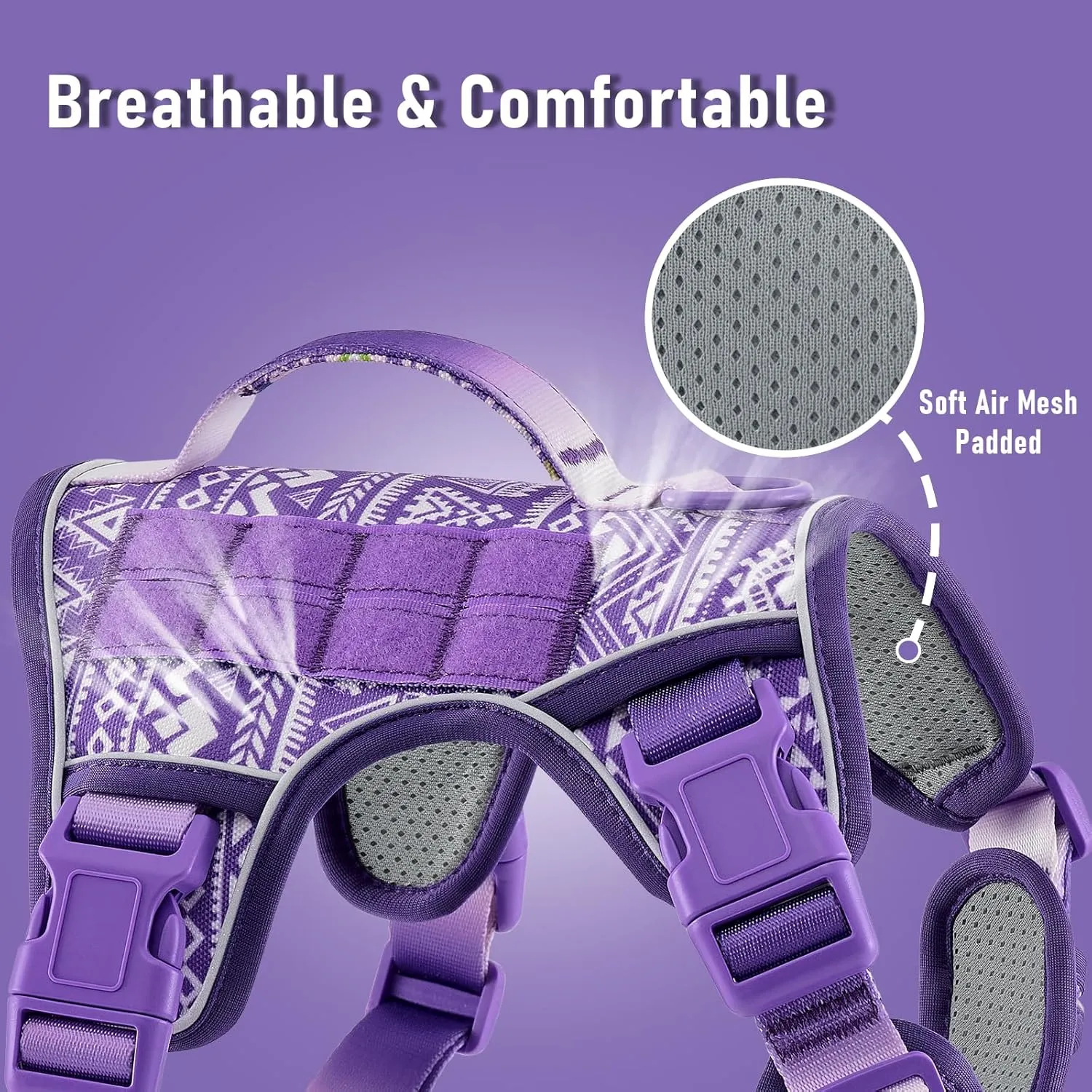 Tactical Dog Harness for Large Dogs No Pull Easy Walking Adjustable Pet Harness Reflective K9 Working Training Easy Control Pet Vest Military Service Dog Harnesses Purple Ethnic L