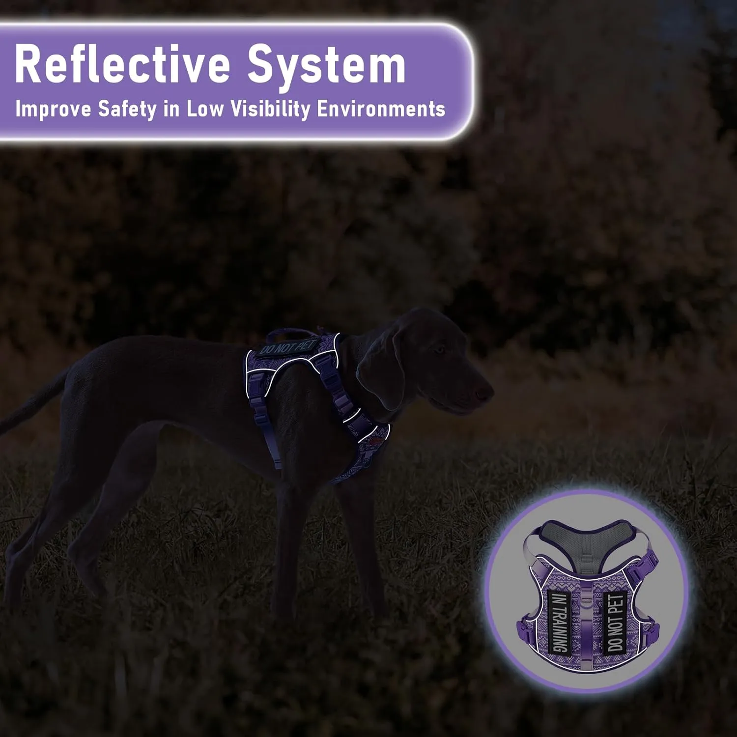 Tactical Dog Harness for Large Dogs No Pull Easy Walking Adjustable Pet Harness Reflective K9 Working Training Easy Control Pet Vest Military Service Dog Harnesses Purple Ethnic L