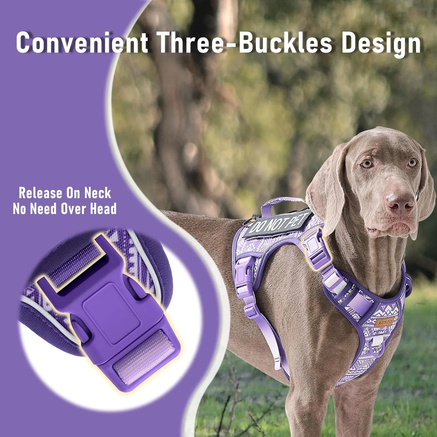 Tactical Dog Harness for Large Dogs No Pull Easy Walking Adjustable Pet Harness Reflective K9 Working Training Easy Control Pet Vest Military Service Dog Harnesses Purple Ethnic L