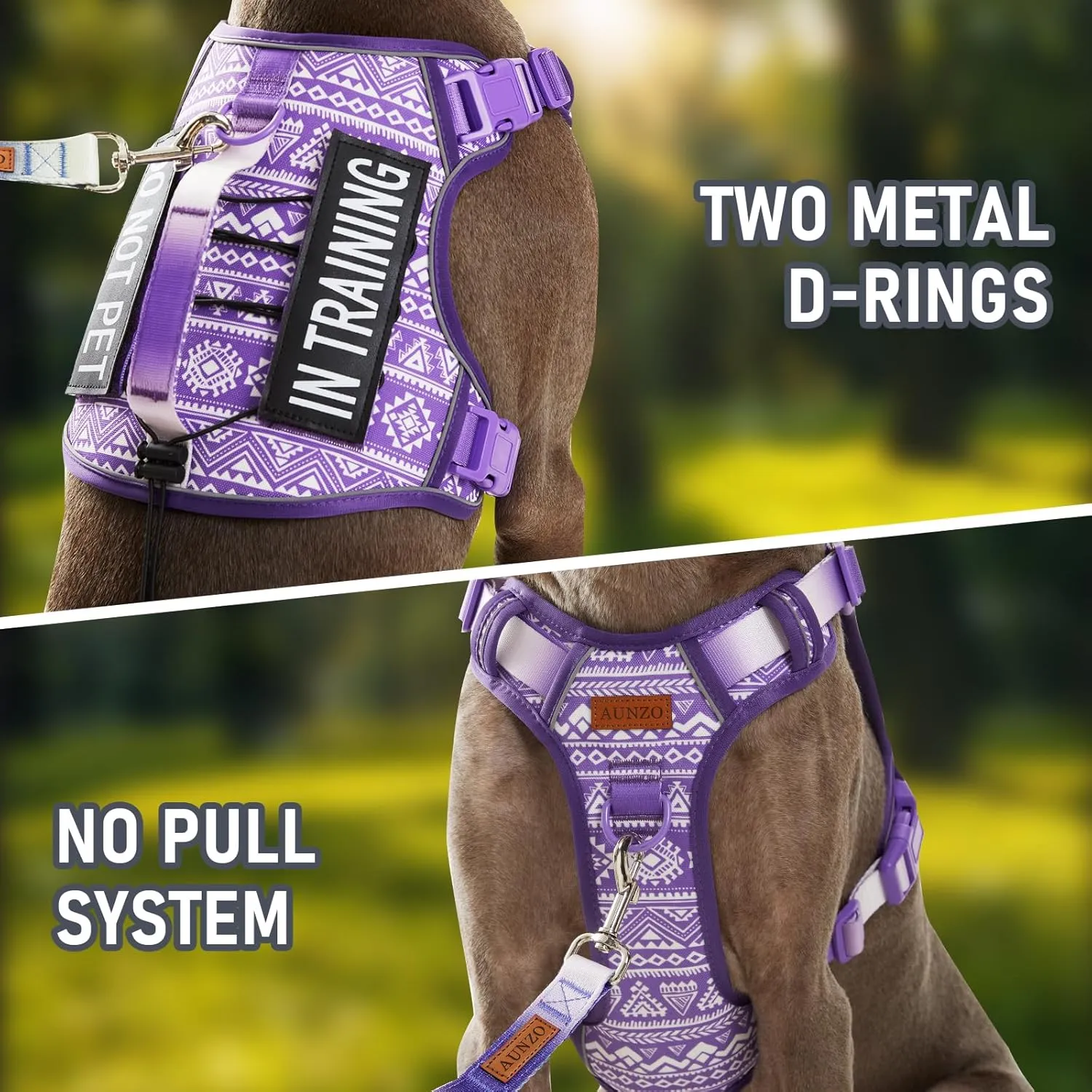 Tactical Dog Harness for Large Dogs No Pull Easy Walking Adjustable Pet Harness Reflective K9 Working Training Easy Control Pet Vest Military Service Dog Harnesses Purple Ethnic L