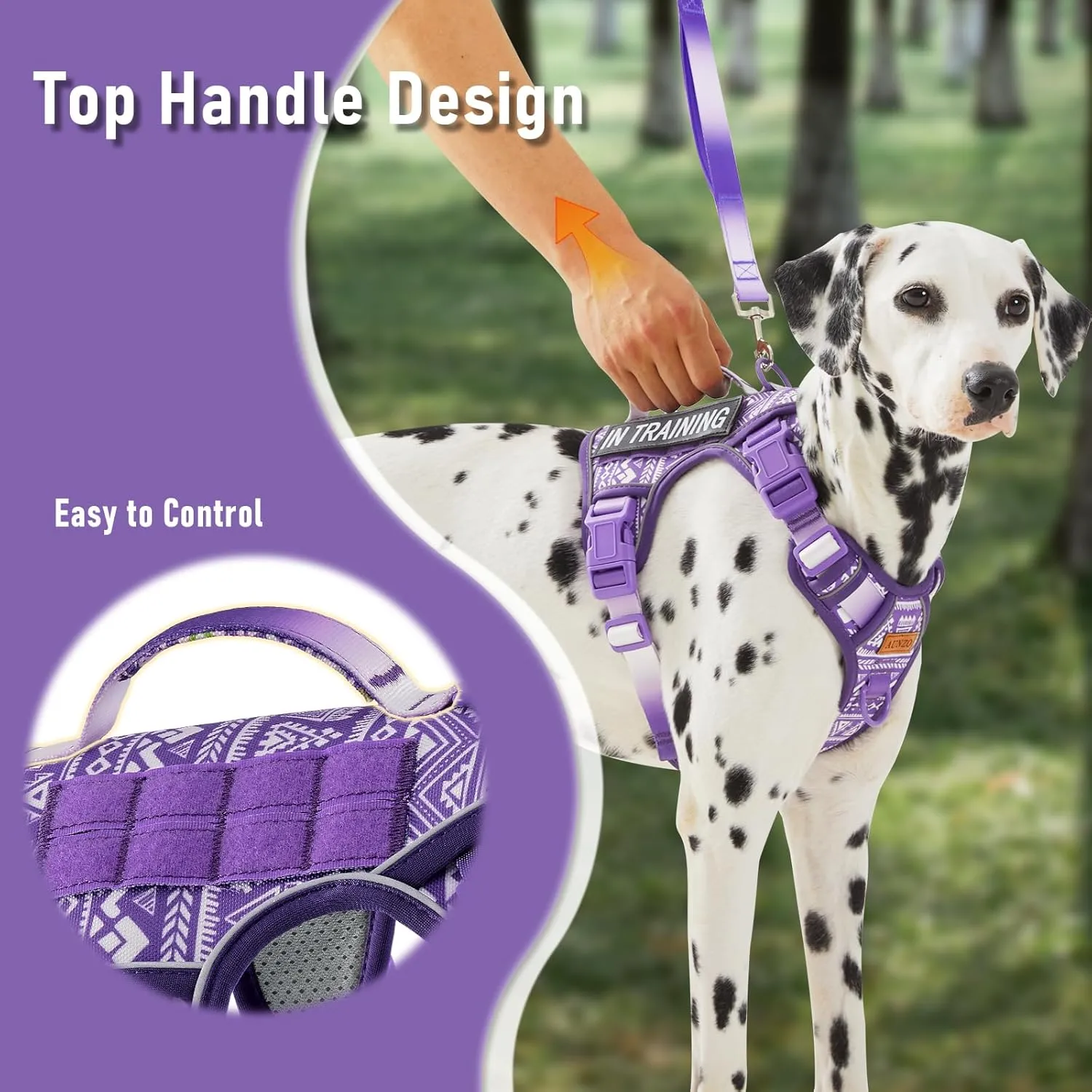 Tactical Dog Harness for Large Dogs No Pull Easy Walking Adjustable Pet Harness Reflective K9 Working Training Easy Control Pet Vest Military Service Dog Harnesses Purple Ethnic L