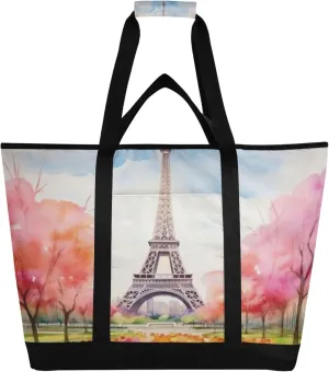 The Paris Tower Reusable Insulated Cooler Bag with Ice Pack Compartment - Large 47L Waterproof Thermal Grocery Tote for Picnic Beach Camping Lunch Storage